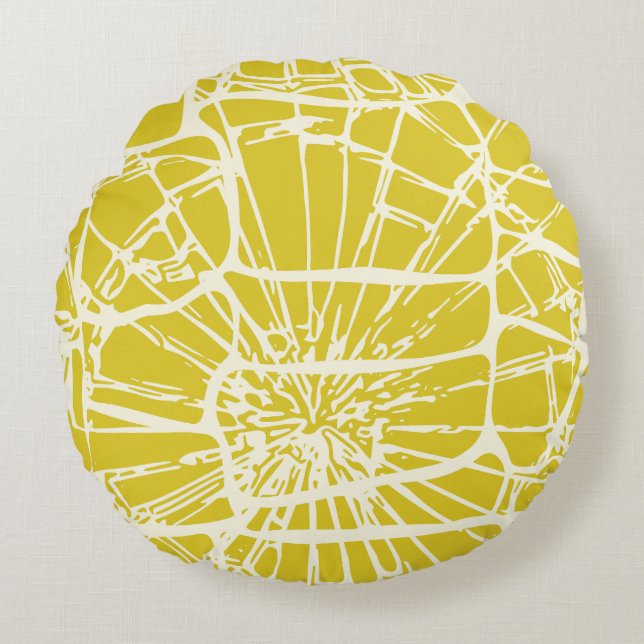 Natural Mosaic Yellow Mustard Round Pillow (Front)