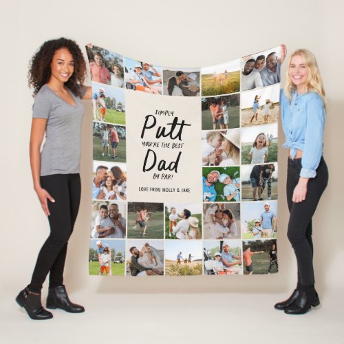 Natural multi photo modern minimal golf dad fleece blanket