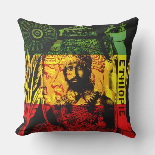 Natural Mystic Haile Selassie Rasta Design Outdoor Pillow