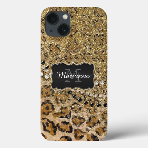 Natural n Gold Leopard Animal Print Glitter Look iPhone 13 Case