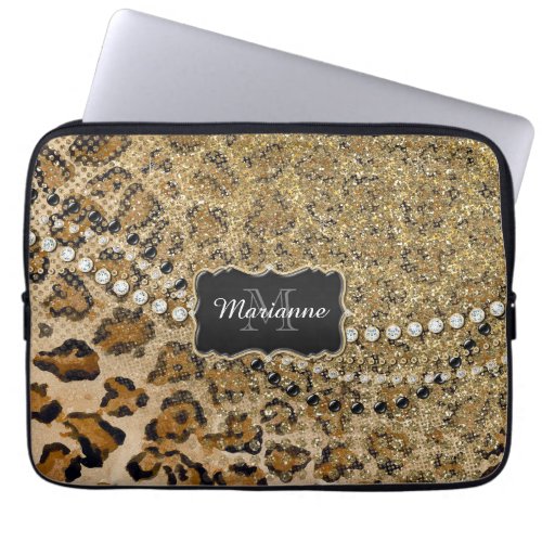 Natural n Gold Leopard Animal Print Glitter Look Laptop Sleeve