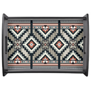 Natural Native Mosaic Pattern Tray w/Black Handle