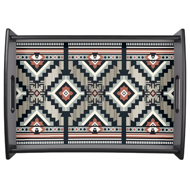Natural Native Mosaic Pattern Tray w/Black Handle (Front)
