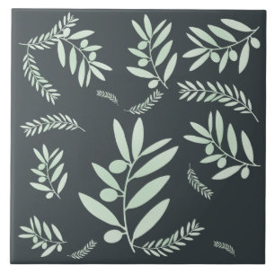 Natural Olive Branch Ceramic Tile   Mediterranean 