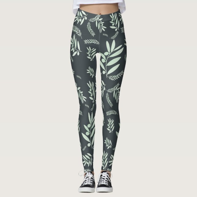 Natural Olive Branch Leggings – Mediterranean  (Front)