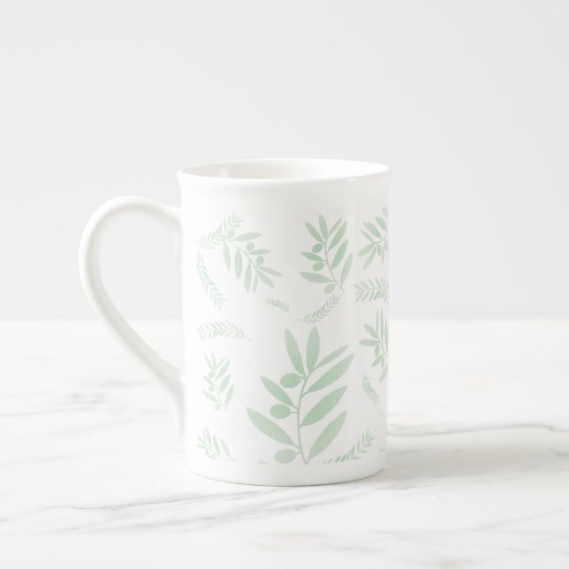 Natural Olive Branch Pattern Bone China Mug  (Left)