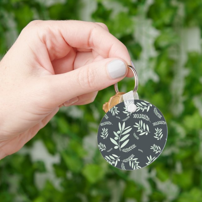 Natural Olive Branch Pattern Keychain – Botanical  (Hand)