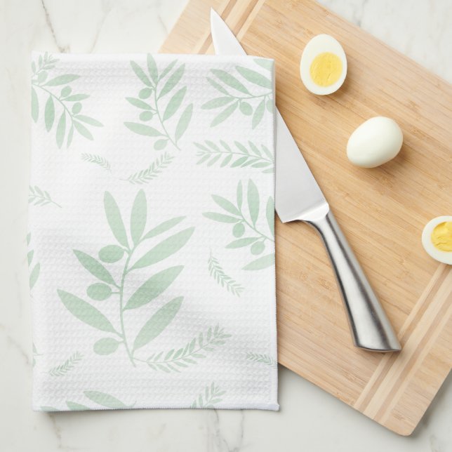 Natural Olive Branch Pattern Kitchen Towel  (Quarter Fold)