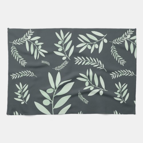 Natural olive branch pattern kitchen towel