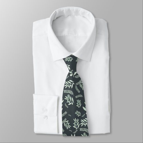 Natural olive branch pattern neck tie