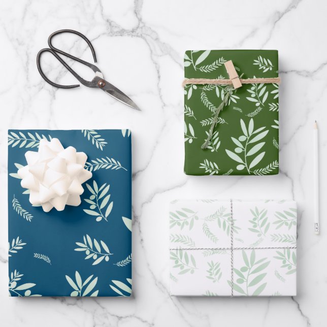 Natural Olive Branch Pattern Wrapping Paper Sheets (Front)