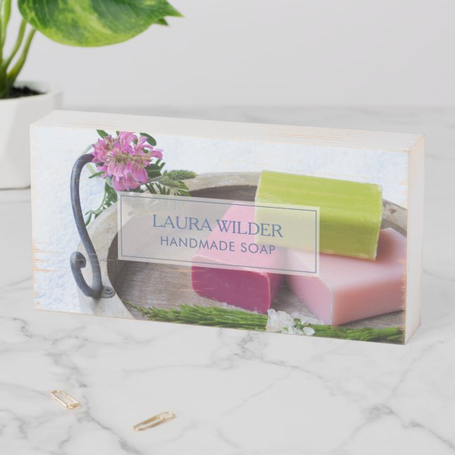 Natural Organic Handmade Soap Maker Business Wooden Box Sign (In Situ Horizontal)