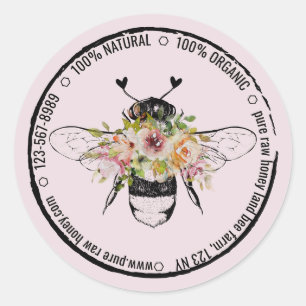 Natural Organic Hearts Floral Apiary Honey Bee Classic Round Sticker