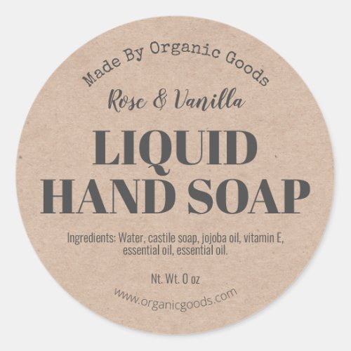 Natural Organic Kraft Liquid Hand Soap Labels