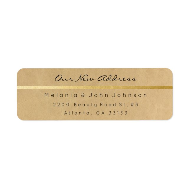 Natural Papaer Black Gold Kraft  New Adress RSVP Label (Front)
