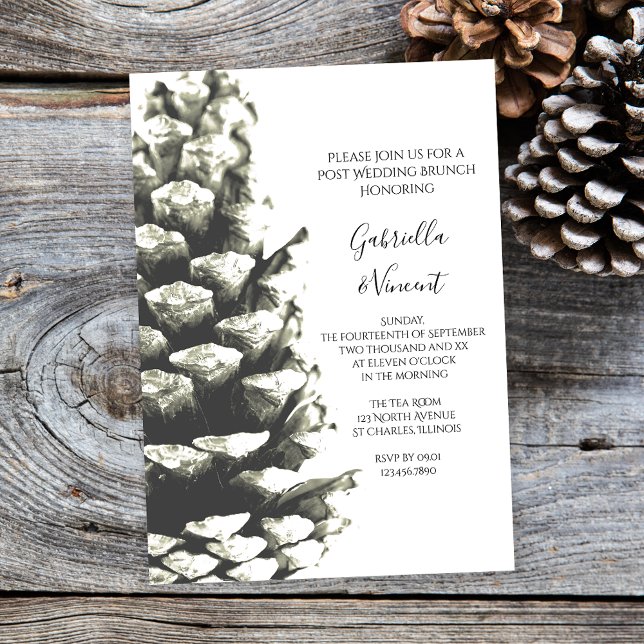 Natural Pine Cone on White Post Wedding Brunch Invitation (Creator Uploaded)