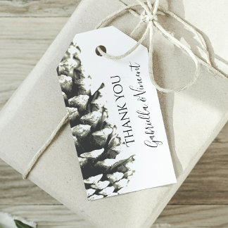 Natural Pine Cone on White Wedding Favor Tag