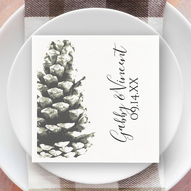 Natural Pine Cone on White Wedding Napkins (Creator Uploaded)