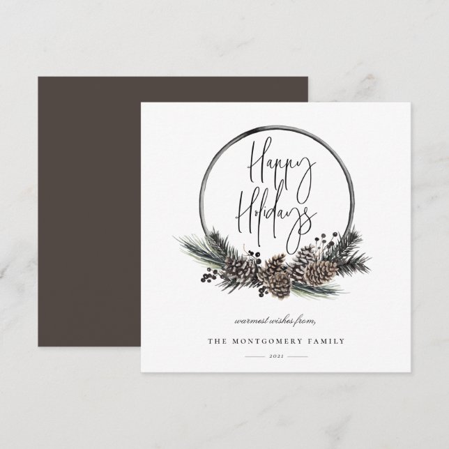 Natural Pine Hoop Wreath Holiday Card (Front/Back)