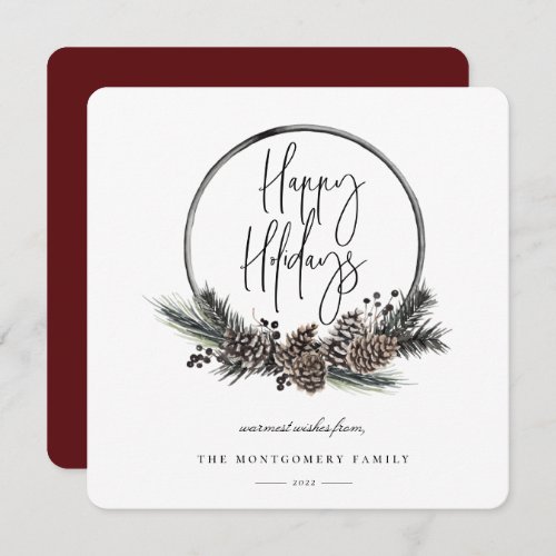 Natural Pine Hoop Wreath Holiday Card