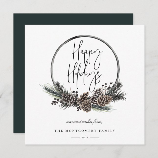 Natural Pine Hoop Wreath Holiday Card (Front/Back)