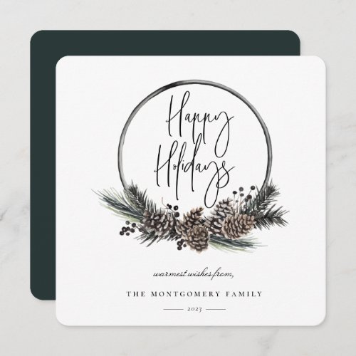 Natural Pine Hoop Wreath Holiday Card