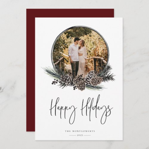 Natural Pine Wreath Photo Holiday Card