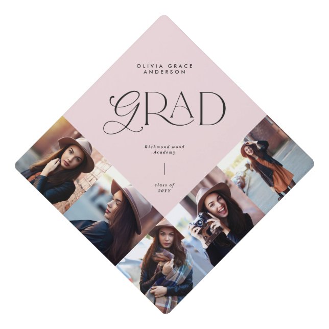 Natural pink multi photo modern contemporary graduation cap topper (Front)