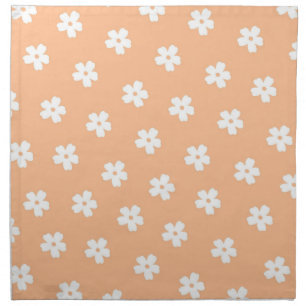 Natural Preppy Peach White Hippie Flower Pattern  Cloth Napkin