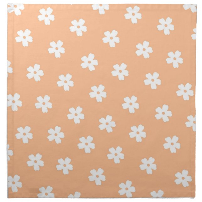 Natural Preppy Peach White Hippie Flower Pattern  Cloth Napkin (Front)