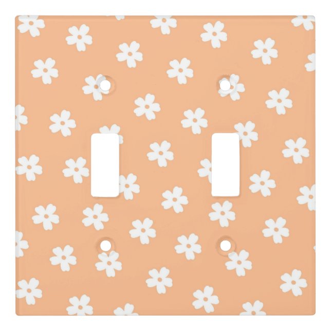 Natural Preppy Peach White Hippie Flower Pattern  Light Switch Cover (Front)