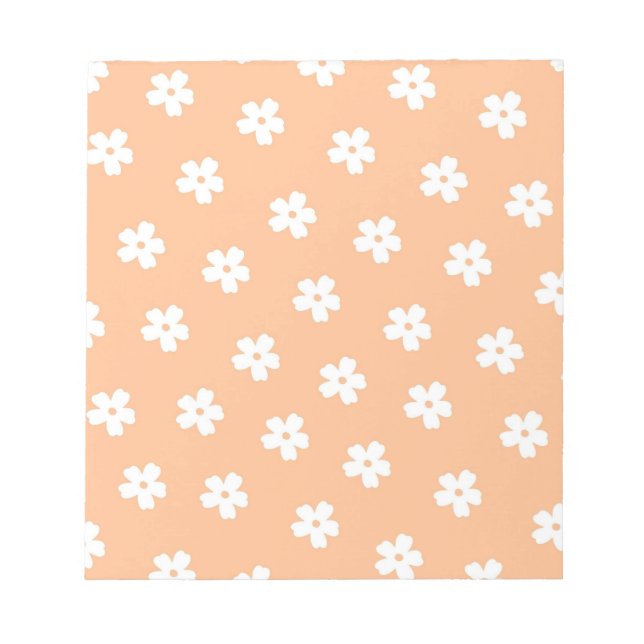 Natural Preppy Peach White Hippie Flower Pattern  Notepad (Front)