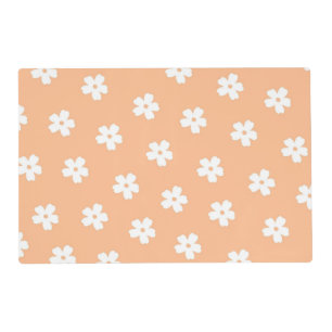 Natural Preppy Peach White Hippie Flower Pattern Placemat