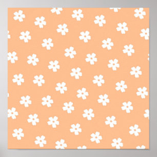 Natural Preppy Peach White Hippie Flower Pattern Poster