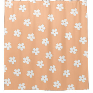Natural Preppy Peach White Hippie Flower Pattern Shower Curtain