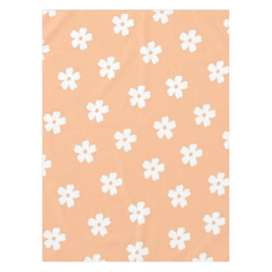 Natural Preppy Peach White Hippie Flower Pattern  Tablecloth