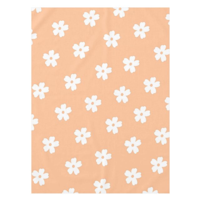Natural Preppy Peach White Hippie Flower Pattern  Tablecloth (Front)