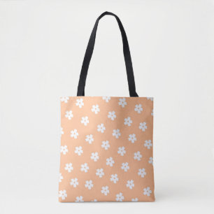 Natural Preppy Peach White Hippie Flower Pattern Tote Bag