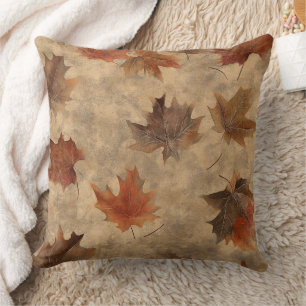 Natural Pressed Leaf Brown Gold Olive Green Throw Pillow