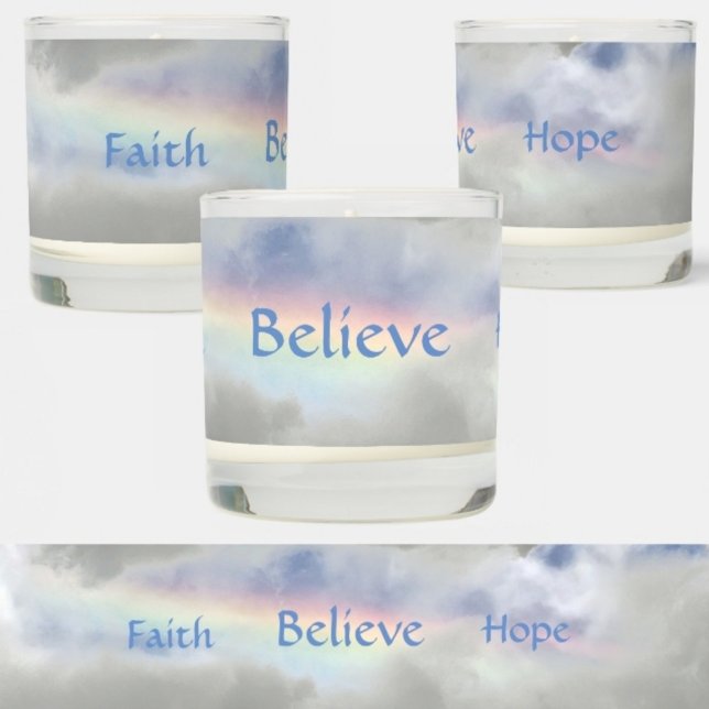 Natural Rainbow in Stormy Sky Faith Hope Believe Scented Candle (Creator Uploaded)