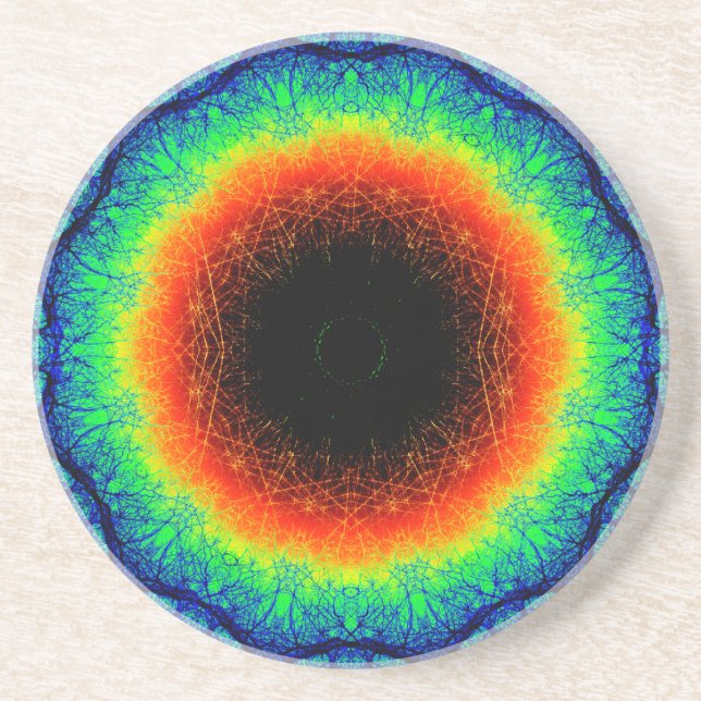 Natural Rainbow Mandala Sandstone Coaster (Front)