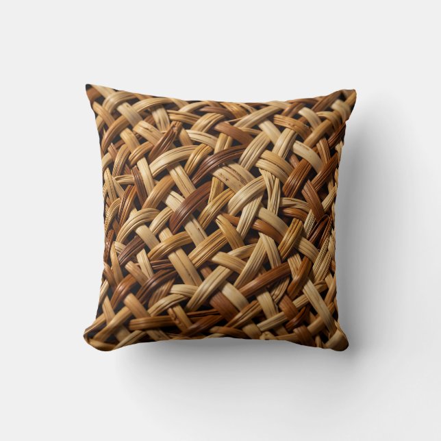 Natural Rattan Wicker Weave Texture Pattern Throw Pillow (Front)