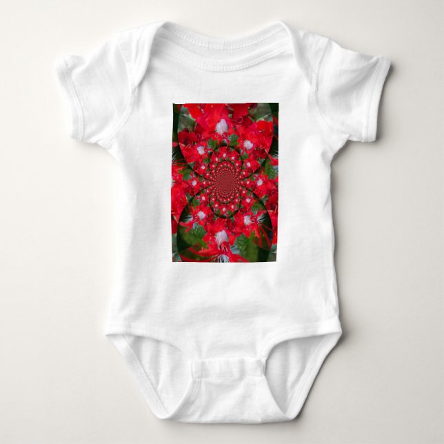 Natural Red Flower White Feather Kaleidoscope Art Baby Bodysuit (Front)
