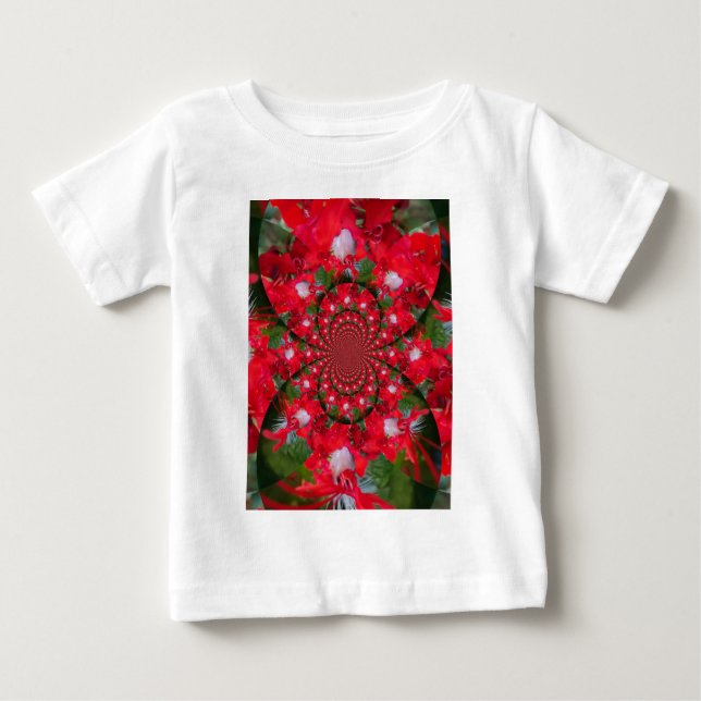 Natural Red Flower White Feather kaleidoscope art  Baby T-Shirt (Front)