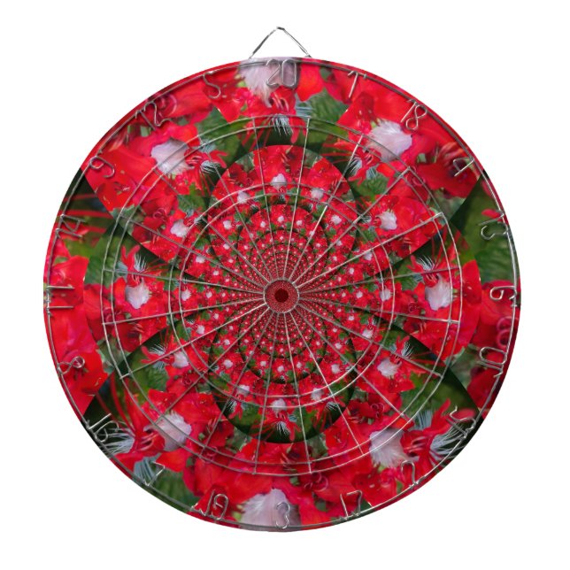 Natural Red Flower White Feather kaleidoscope art  Dartboard (Front)