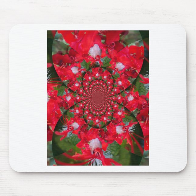 Natural Red Flower White Feather kaleidoscope art  Mouse Pad (Front)
