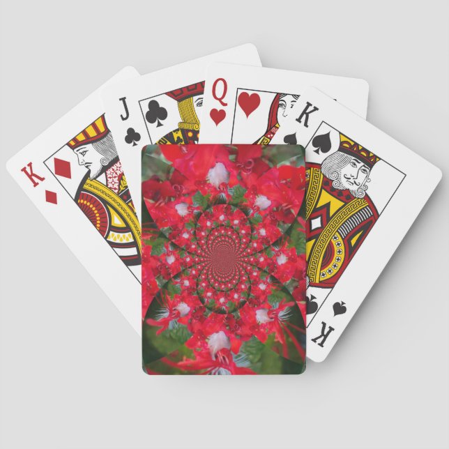 Natural Red Flower White Feather Kaleidoscope Art Poker Cards (Back)