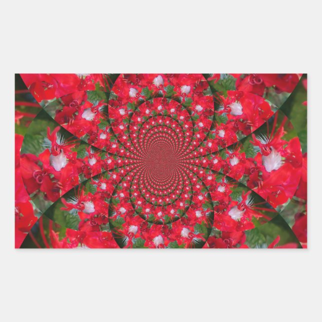 Natural Red Flower White Feather kaleidoscope art  Rectangular Sticker (Front)