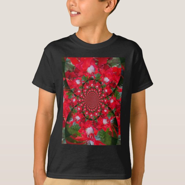 Natural Red Flower White Feather kaleidoscope art  T-Shirt (Front)