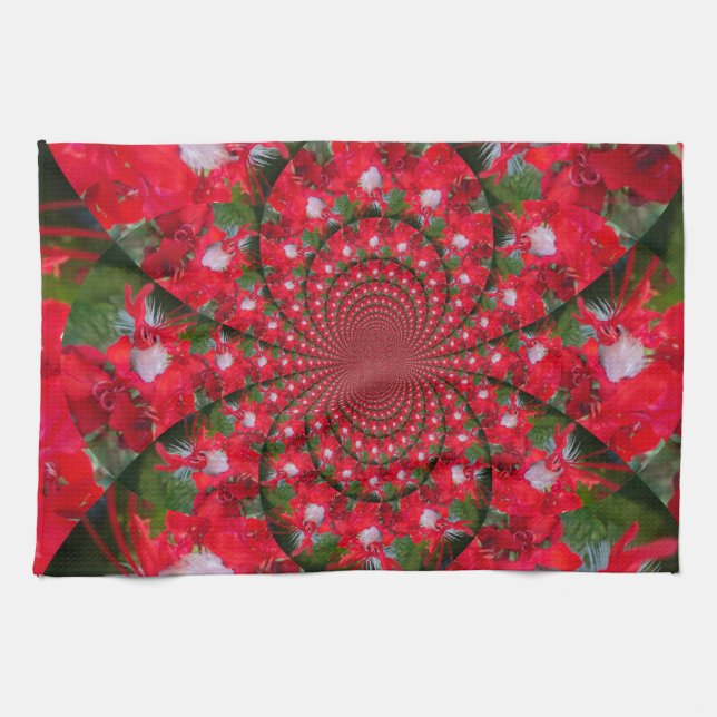 Natural Red Flower White Feather Kaleidoscope Art Towel (Horizontal)